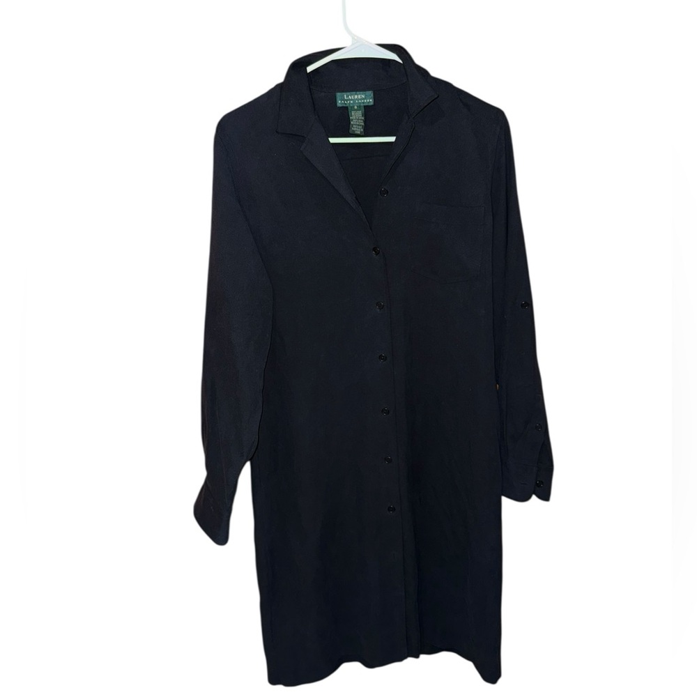 100% Silk Lauren Ralph Lauren Black Long Sleeve Button Down Dress Size 8